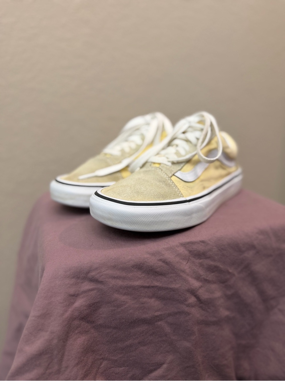 Vans Old Skool Low Top Sneakers in Pale Yellow and White